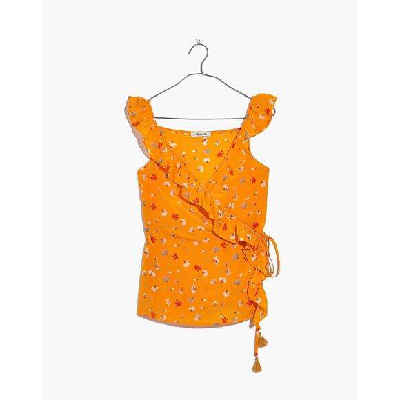 NWT MADEWELL Silk Wrap Cami Top in Painted Yellow Orange Carnations Size 14 - Picture 3 of 8